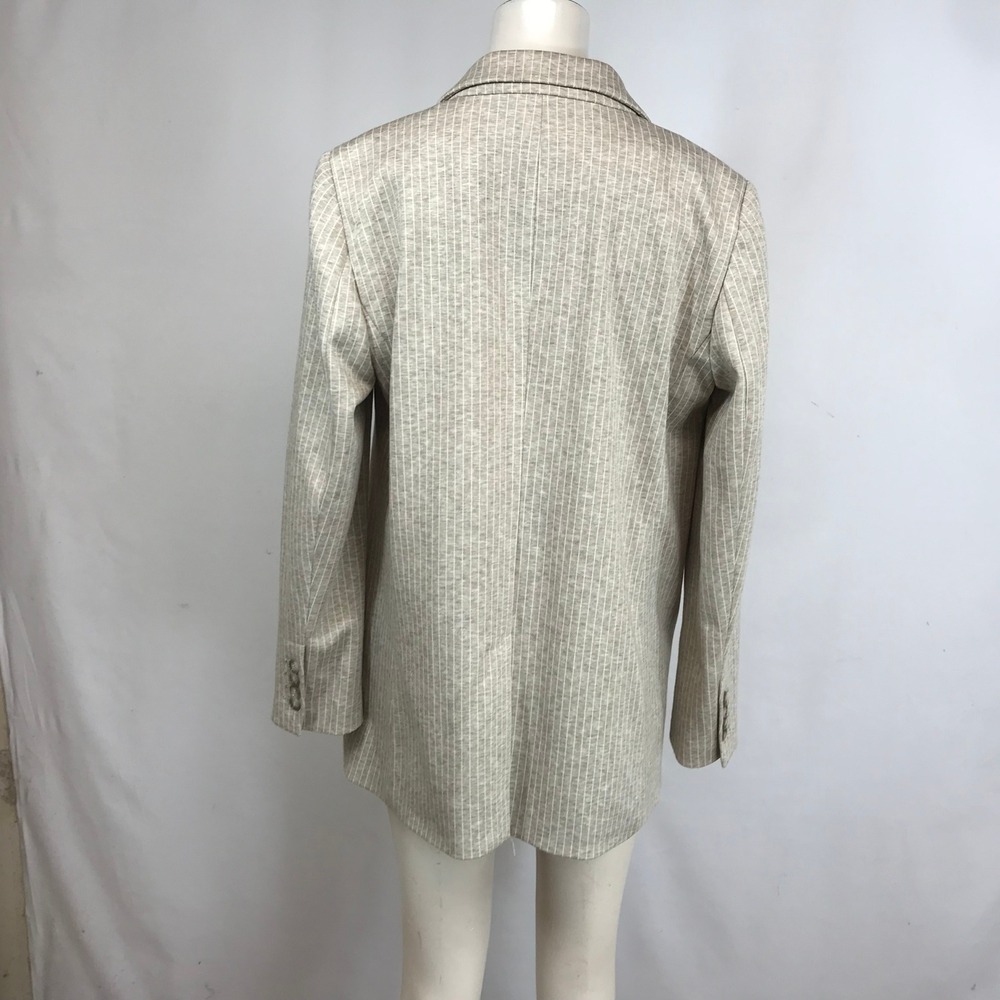 LOFT Women's Striped Blazer Jacket Size 6 Tan White Single Button - Picture 5 of 8